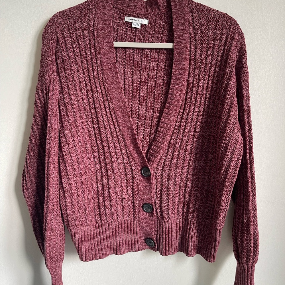 American Eagle Outfitters Burgundy Knit Cardigan